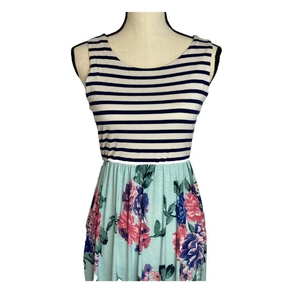 SOLD PinkBlush Maternity Summer Stripe Floral Sleeveless Dress - Picture 3 of 4